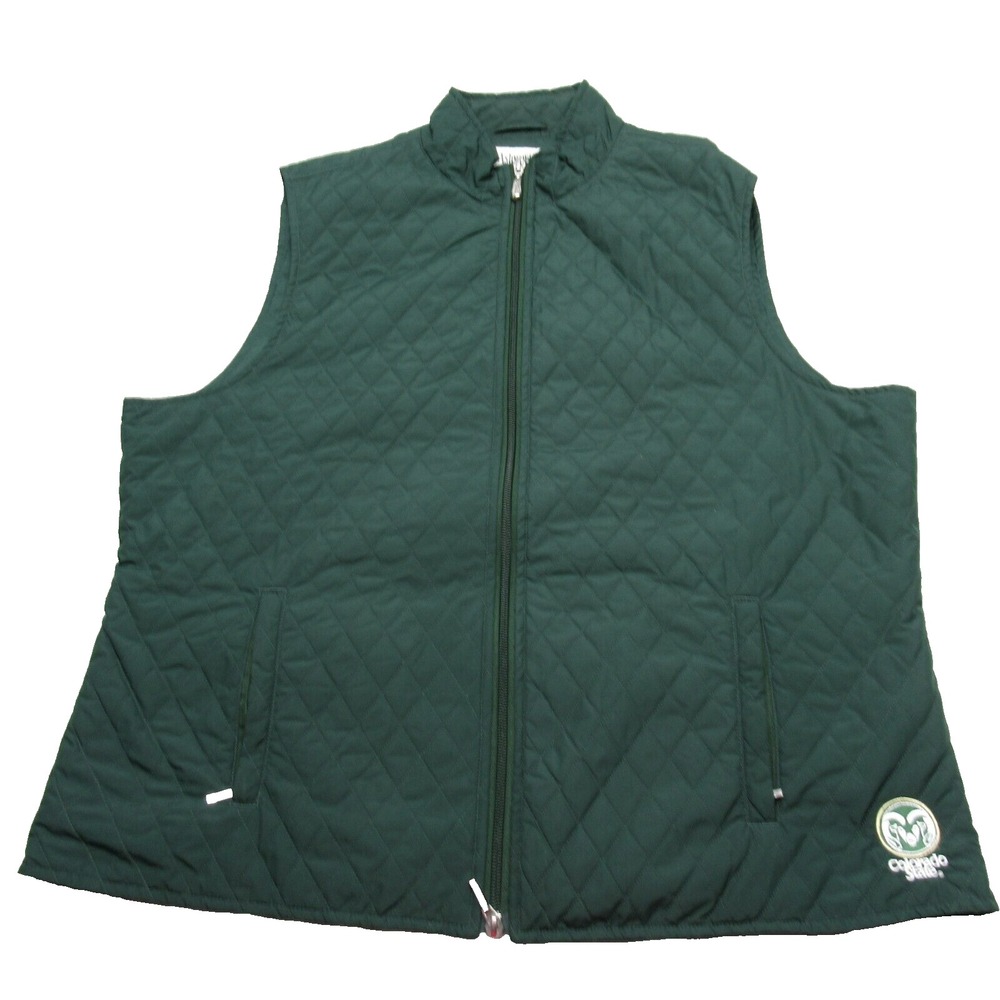 Colorado State Ram Vest Women XL Ashworth Green Pockets Quilted Full Zip Outdoor